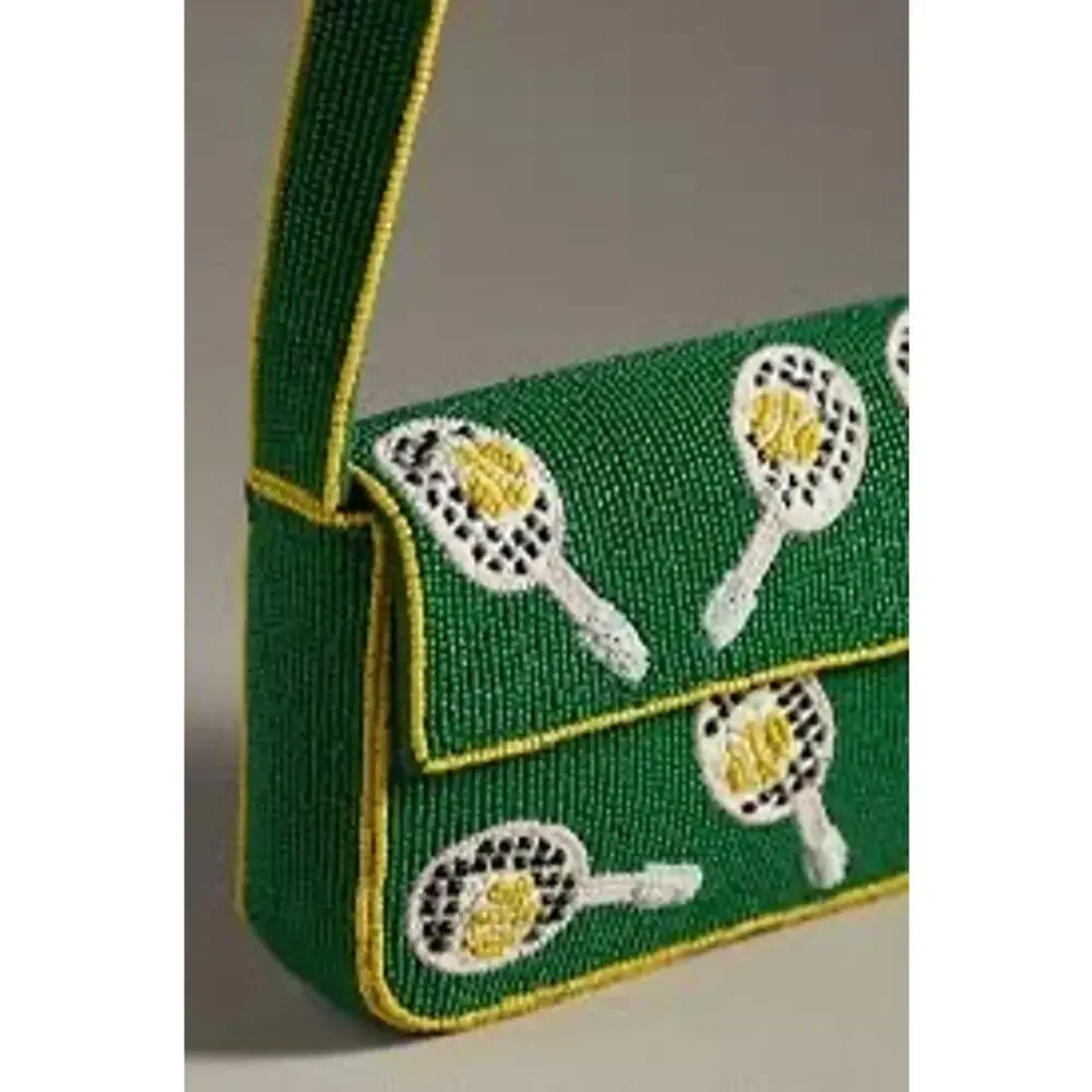 nwt ANTHROPOLOGIE The Fiona Beaded Bag: Sport Icon Edition Tennis Motif